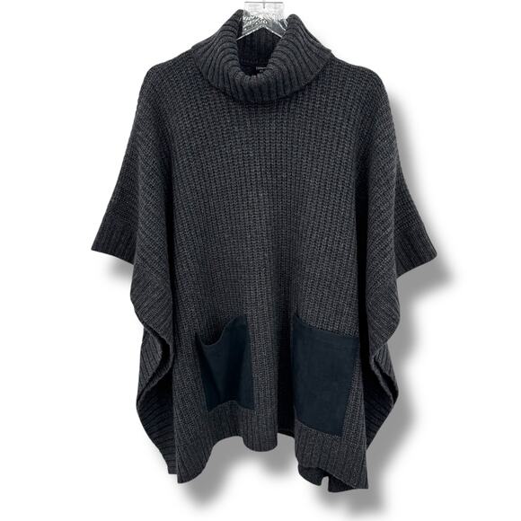 Dillard's poncho sweater womens OS merino wool blend turtleneck rib chunky knit - Picture 1 of 9